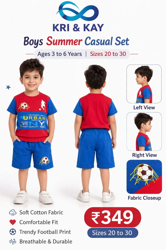 Boys Summer Casual Set – Football Print