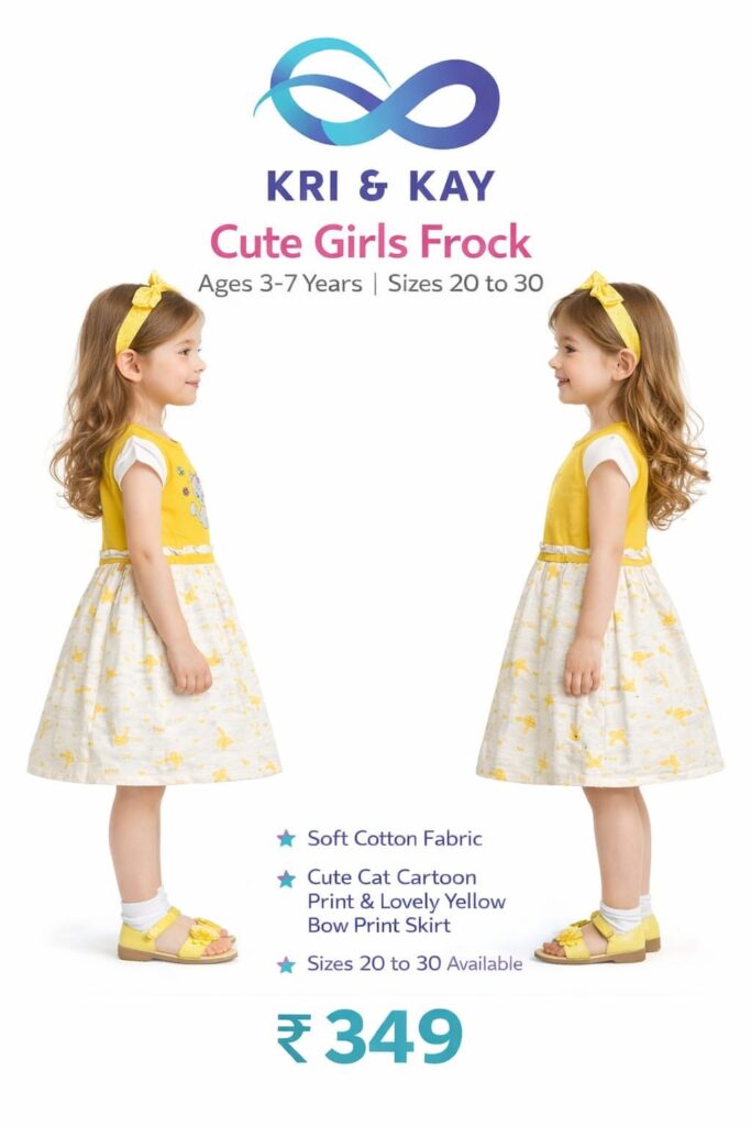 Yellow Bow Print Girls Frock