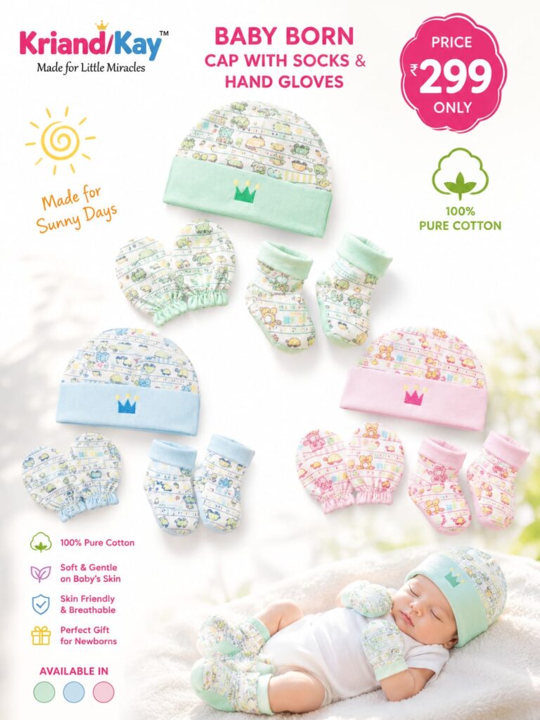 New Born Baby Cap With Socks And Hand Gloves