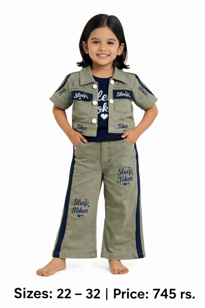 Girls Olive Green Co-ord Set With A Jacket