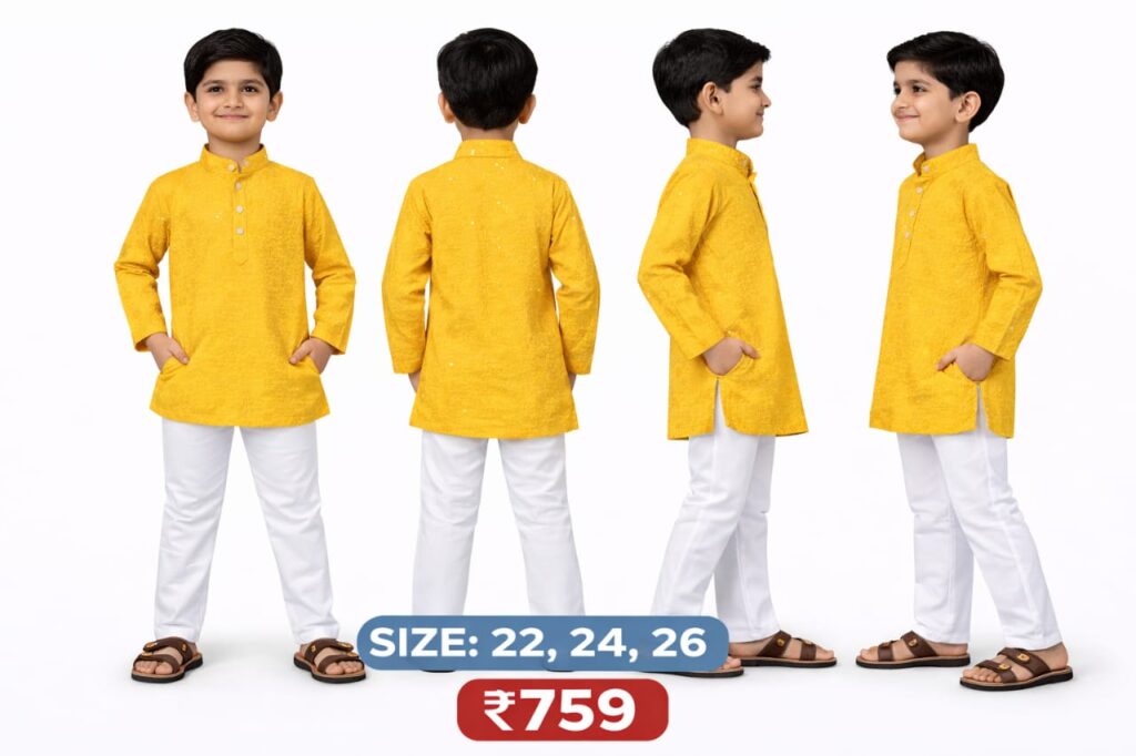 Boys Yellow Kurta Pajama Set