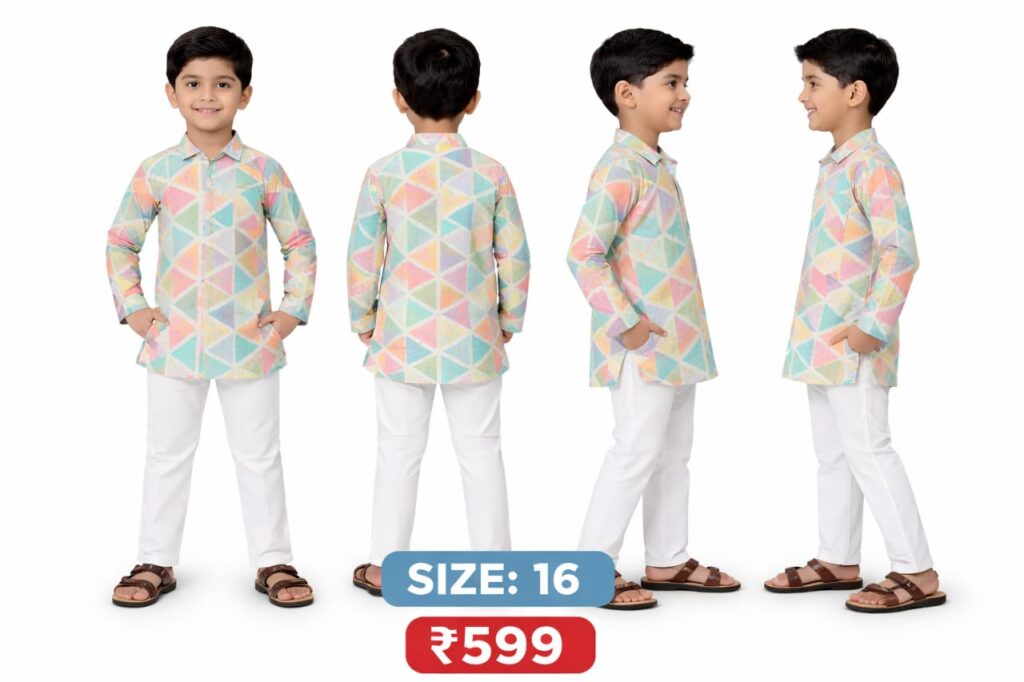 Boys Pastel Printed Kurta Pajama Set