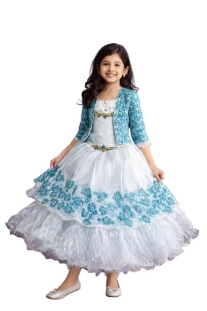 Girls Floral Embroidered Party Gown with a Matching Jacket